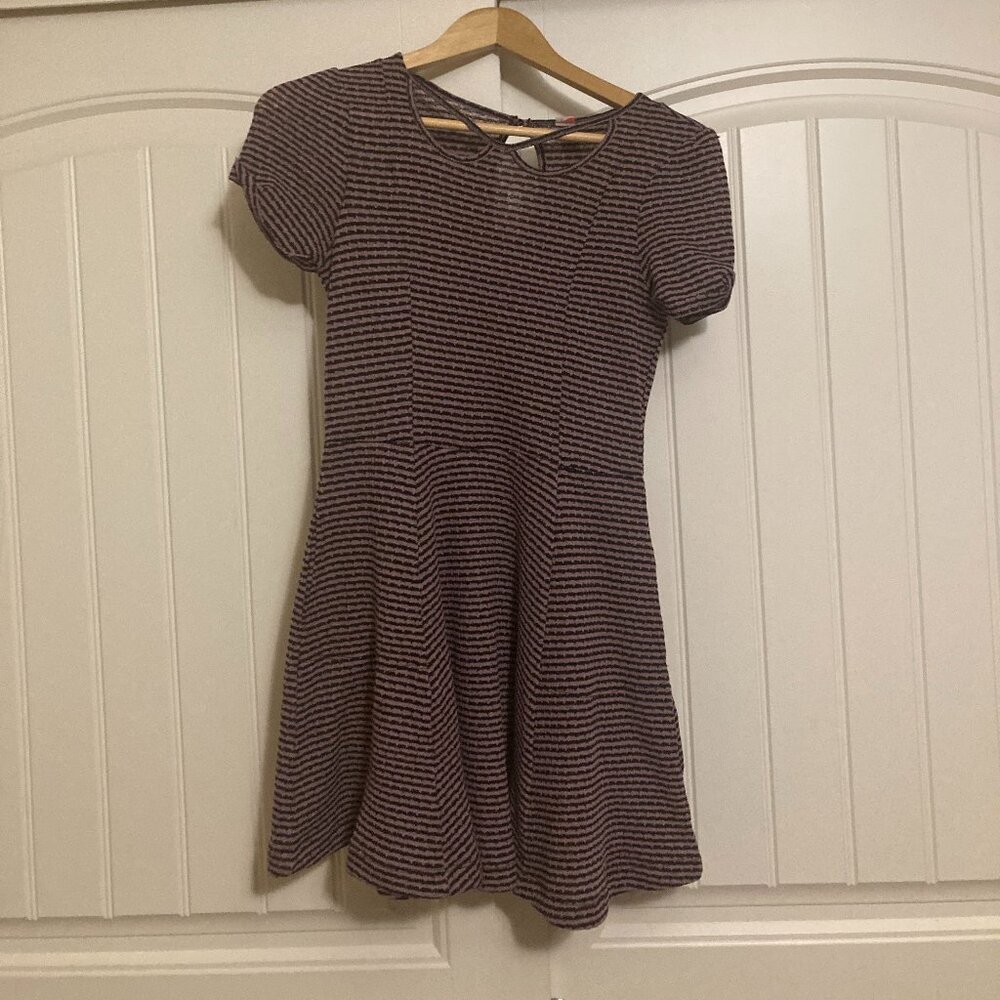 Free People Beach Striped Knit Skater Dress XS Xtra Small Purple and Black Short